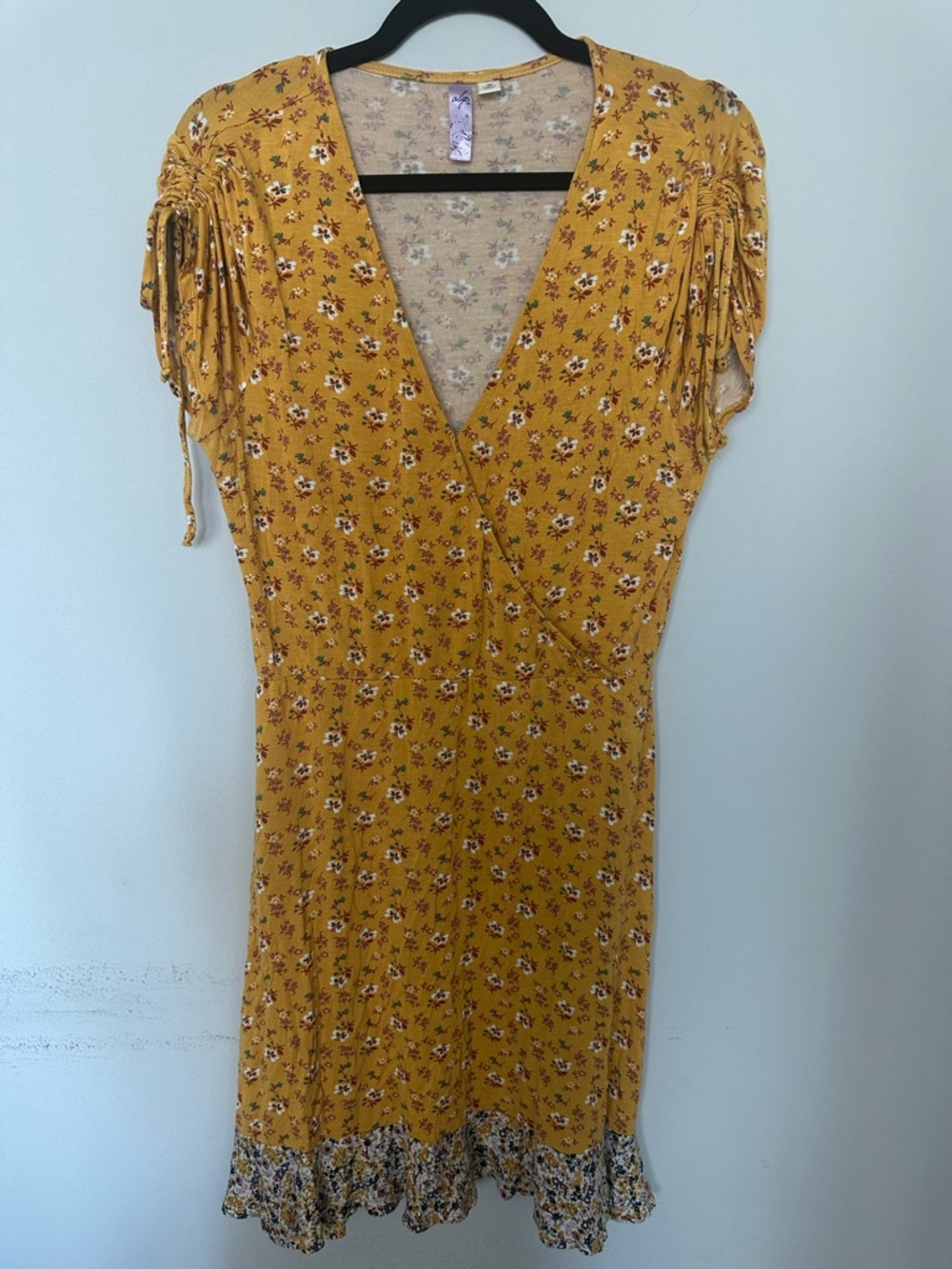 Alya Mustard Floral Midi Wrap Dress